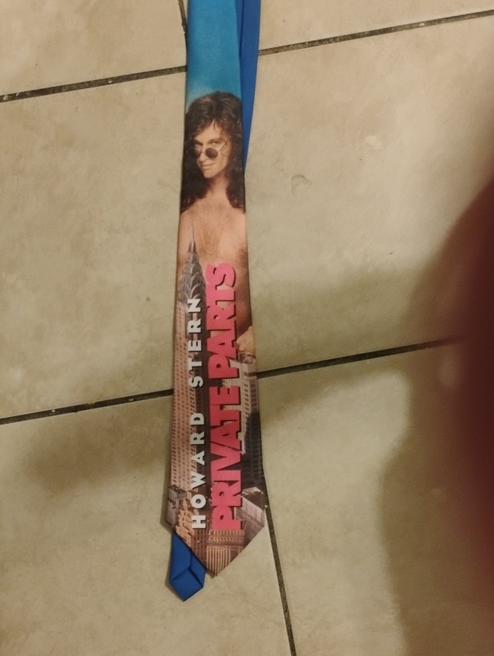 Howard Stern Private Parts Novelty Tie - Blue with Pink Text